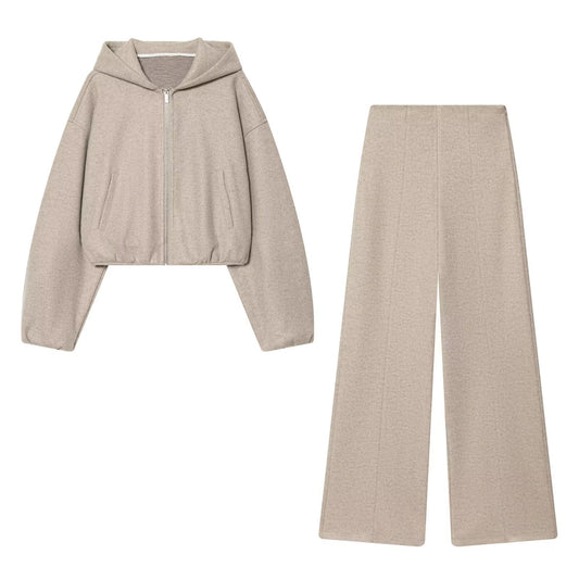 Hooded jacket+high waisted pants women's clothing